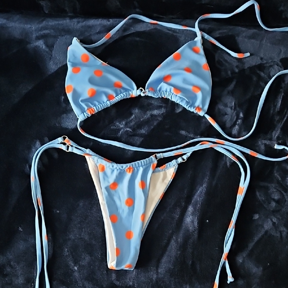 Blue and Orange Polka Dot Bikini